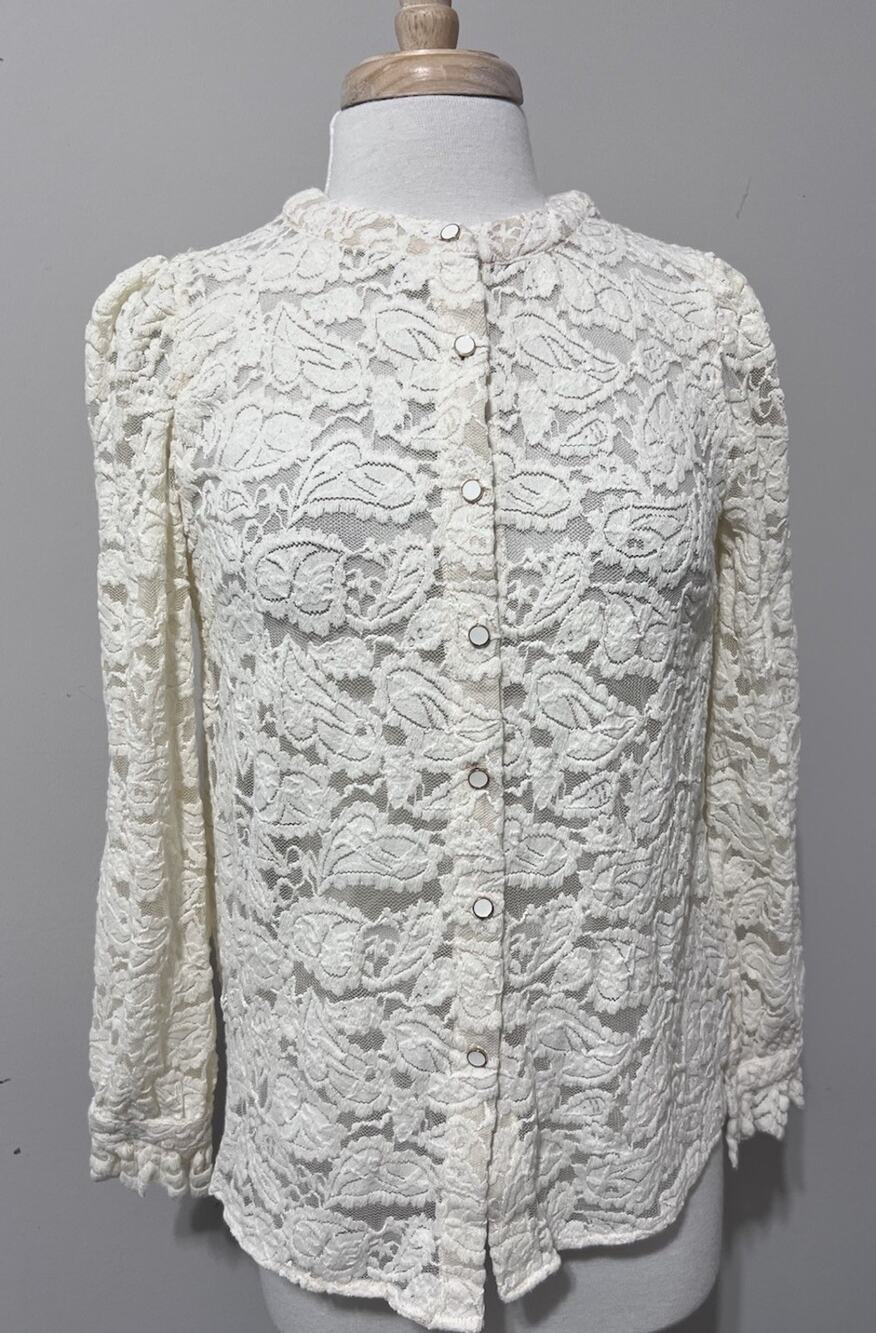 Pretty Garden Lace Top Womens S Ivory Sheer Burnout Romantic Feminine